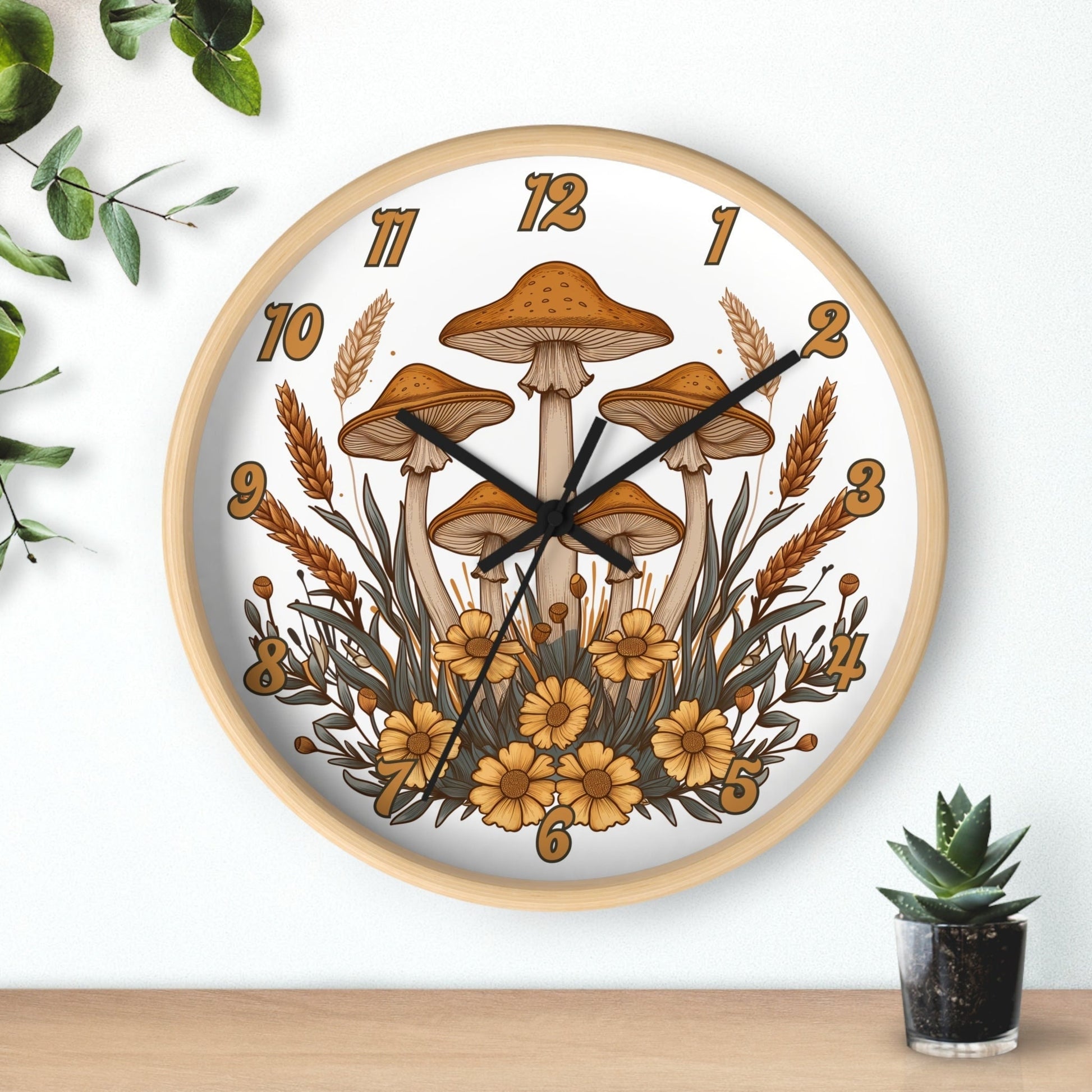 Unique Round Mushroom Flower Wall Clock with Numbers - Cute Gift Idea