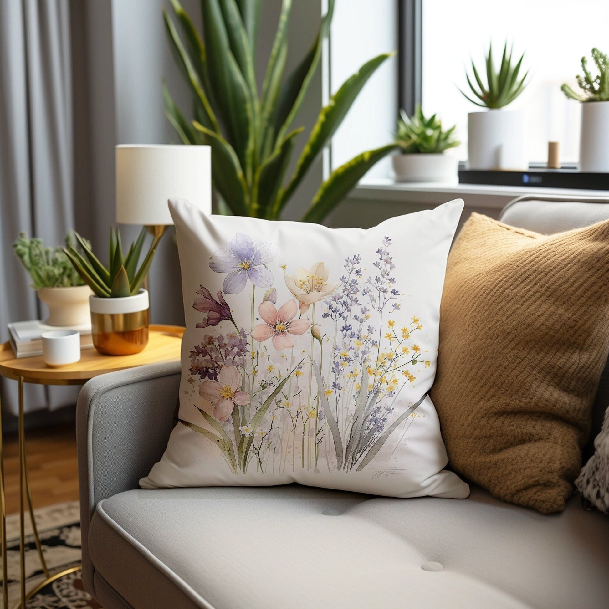 Boho Flower Pillow, Pretty Spring Home Decor, Bestfriend Gift Idea, Stylish Cute Cushion
