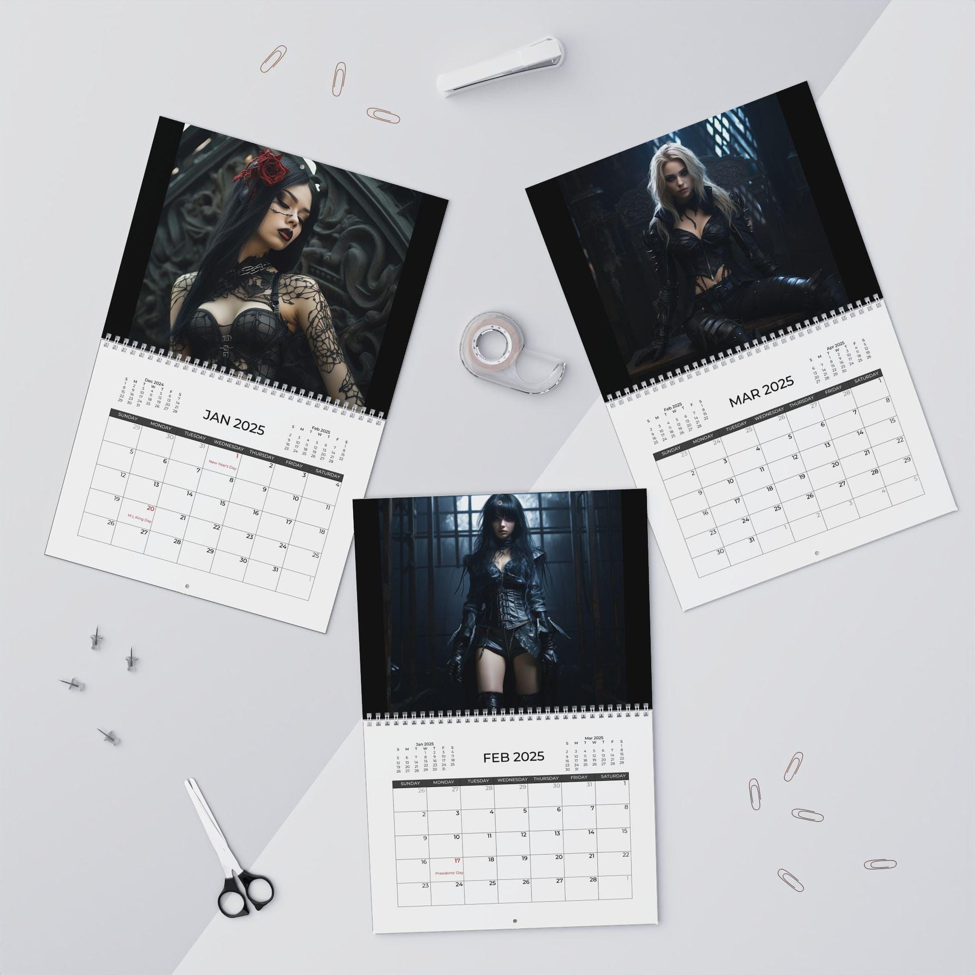 2025 Gothic Women Calendar - Unique Artwork, Dark Fantasy Wall Décor