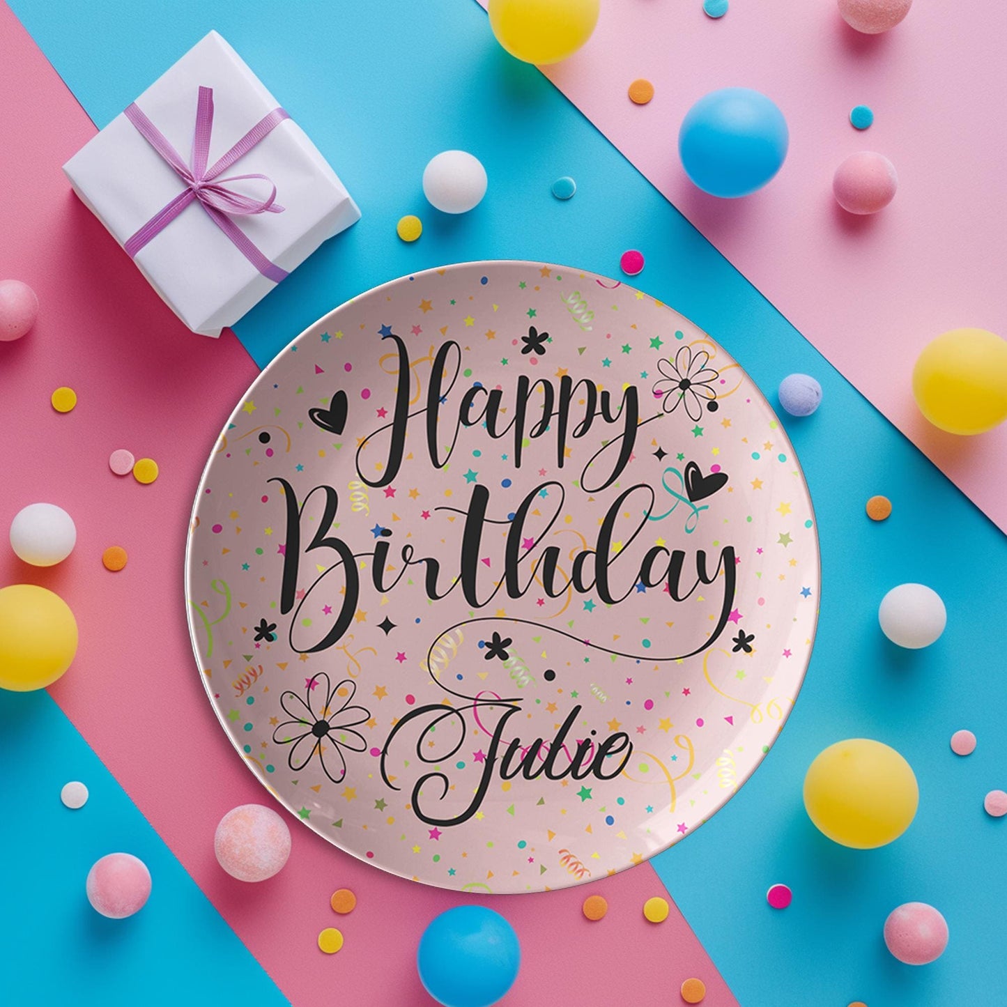 Custom Pink Birthday Plate Melamine Reusable Tableware Celebration Gift