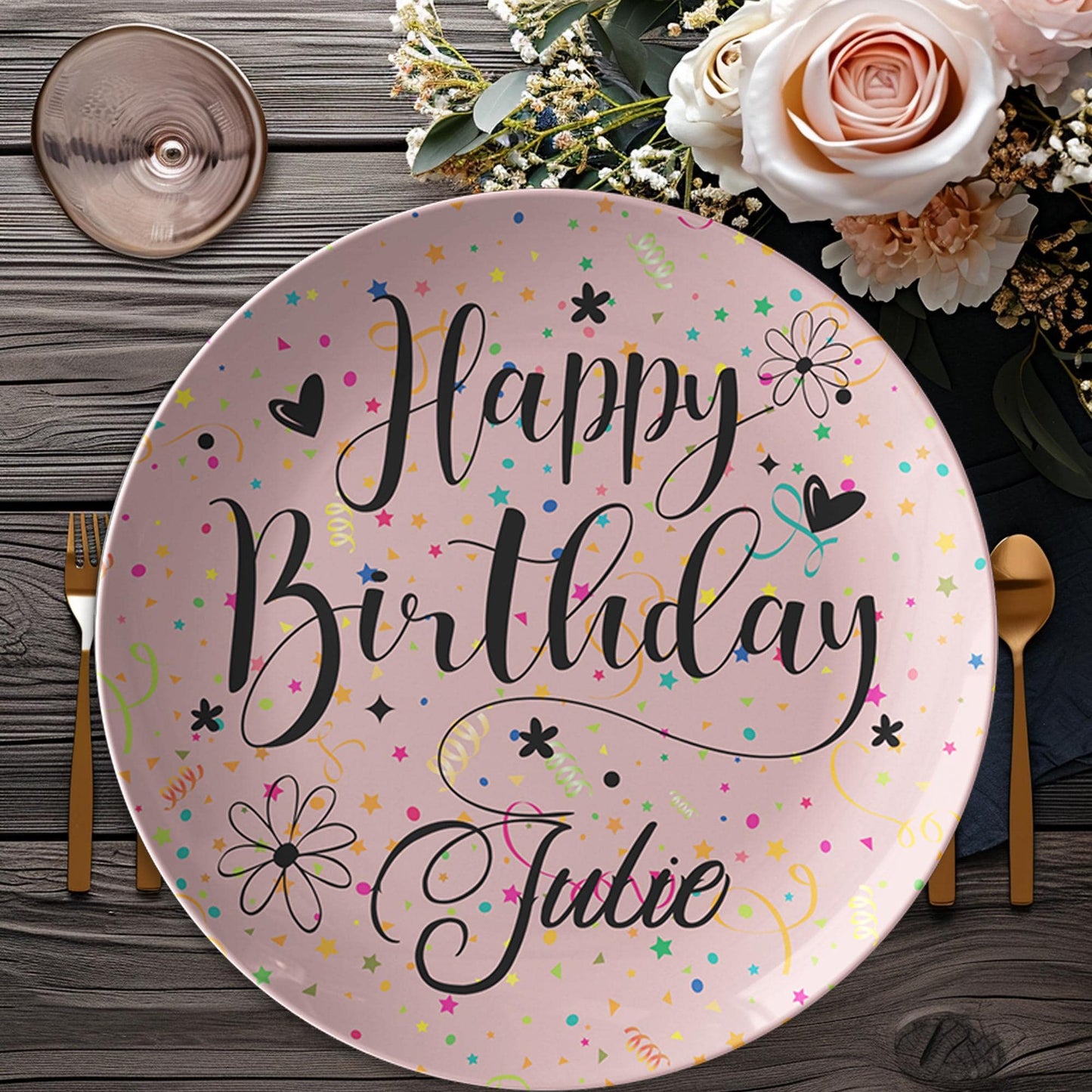 Custom Pink Birthday Plate Melamine Reusable Tableware Celebration Gift