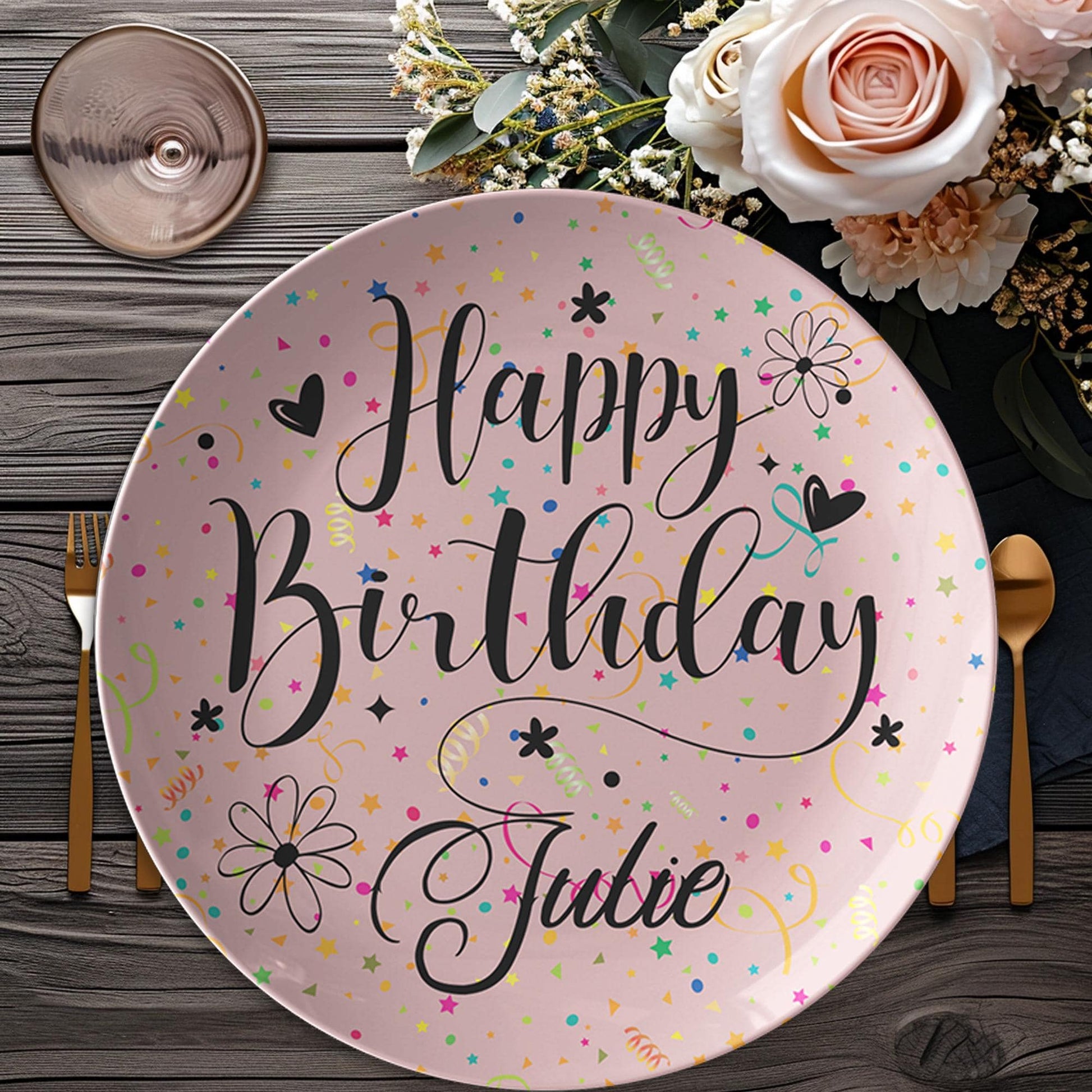 Custom Pink Birthday Plate Melamine Reusable Tableware Celebration Gift