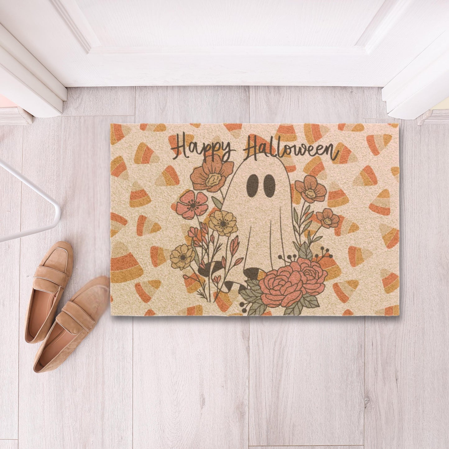 Spooky Ghost Themed Halloween Entry Mat for Porch, Festive Decor