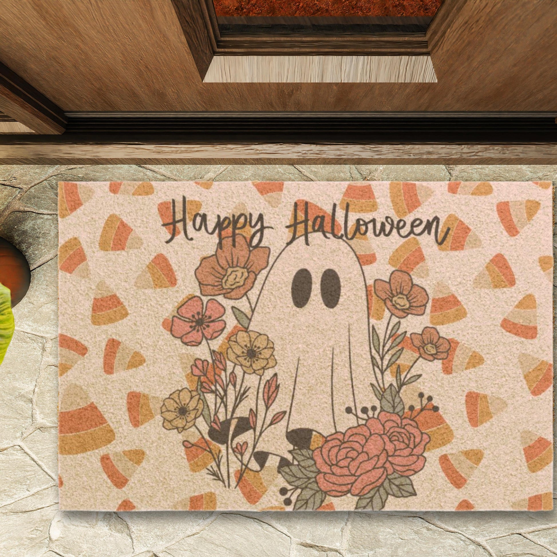 Spooky Ghost Themed Halloween Entry Mat for Porch, Festive Decor