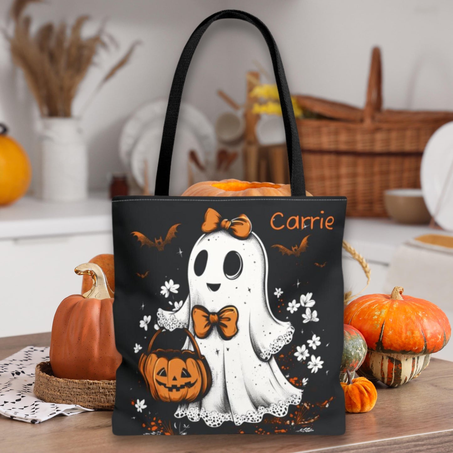 Personalized Halloween Ghost Bag with Custom Name Trick or Treat