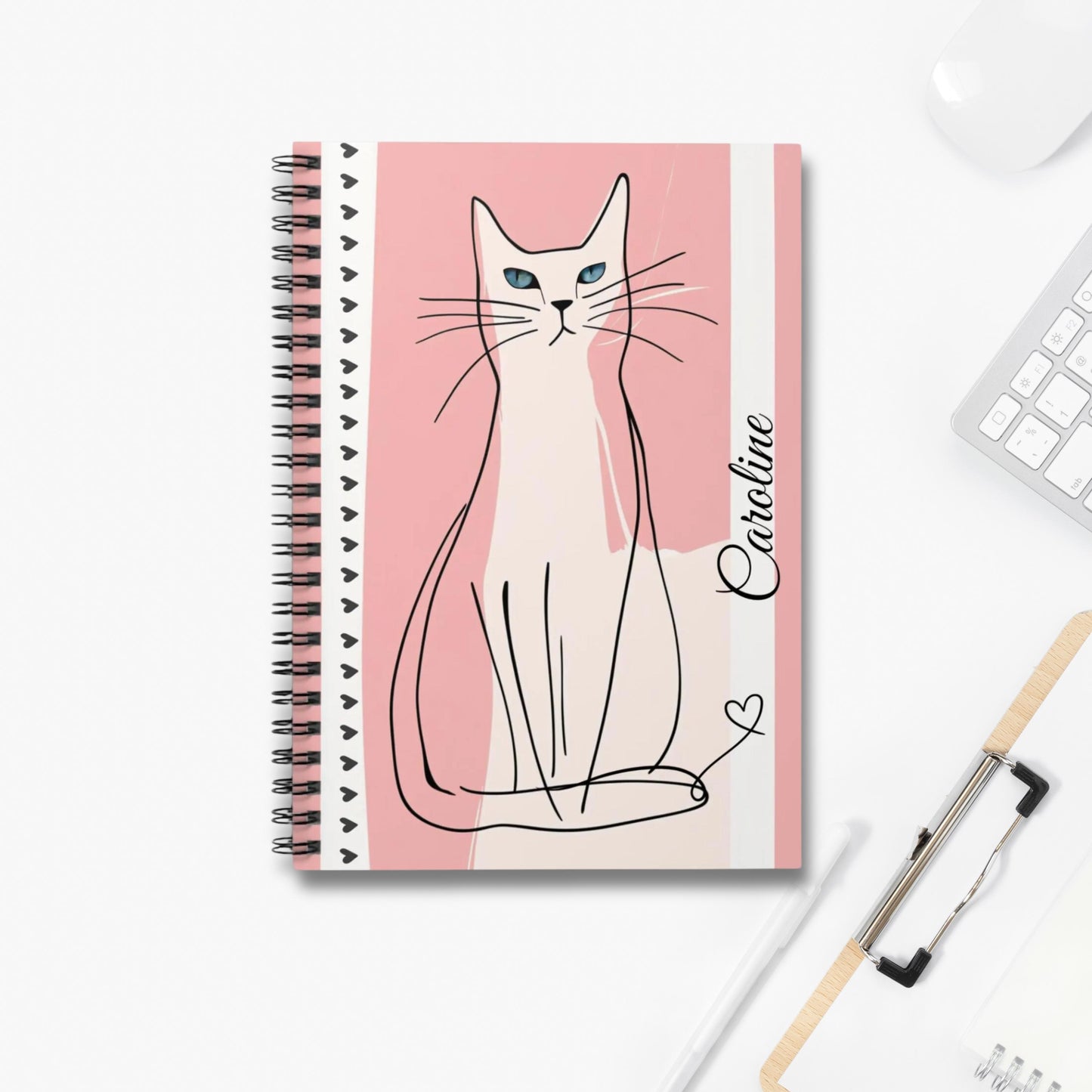Personalized Feline Diary with Custom Name - Cute Spiral Notebook Gift