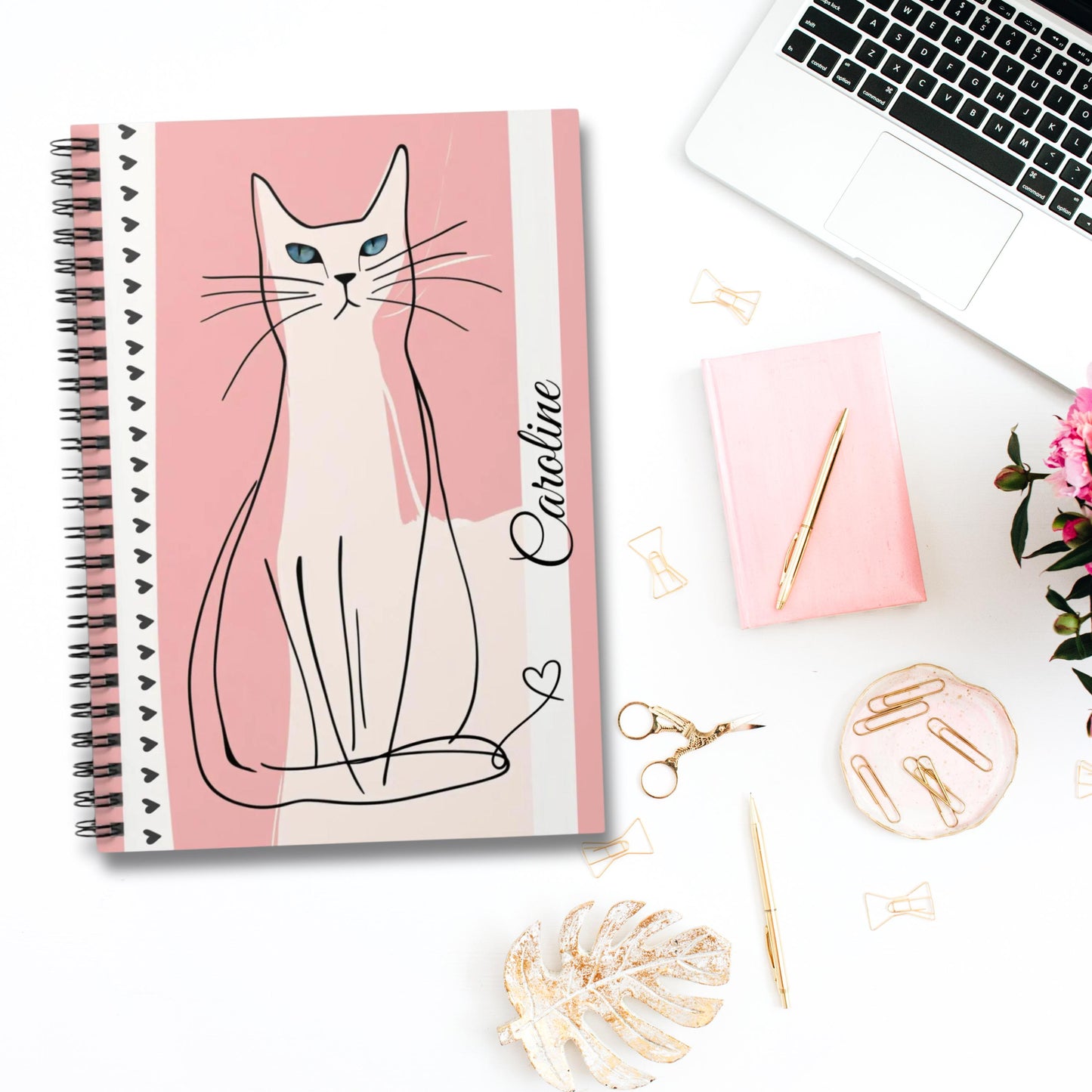 Personalized Feline Diary with Custom Name - Cute Spiral Notebook Gift