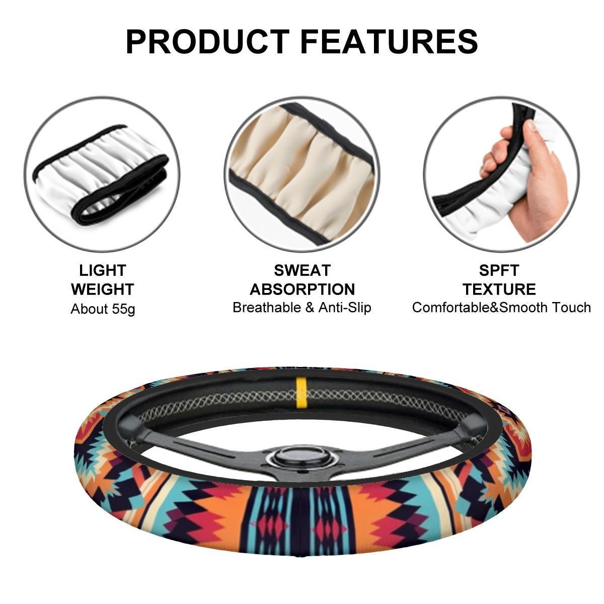 Aztec Steering Wheel Cover: Stylish Car Interior Accessory with Traditional Native Pattern