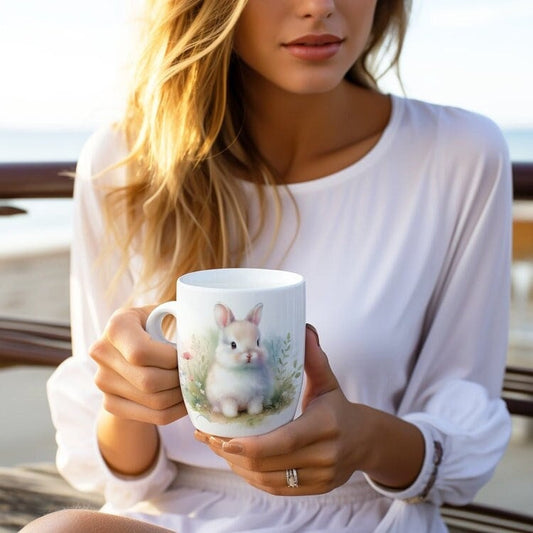 Ceramic Bunny Rabbit Coffee Mug: Handcrafted Charcoal Tea Cup