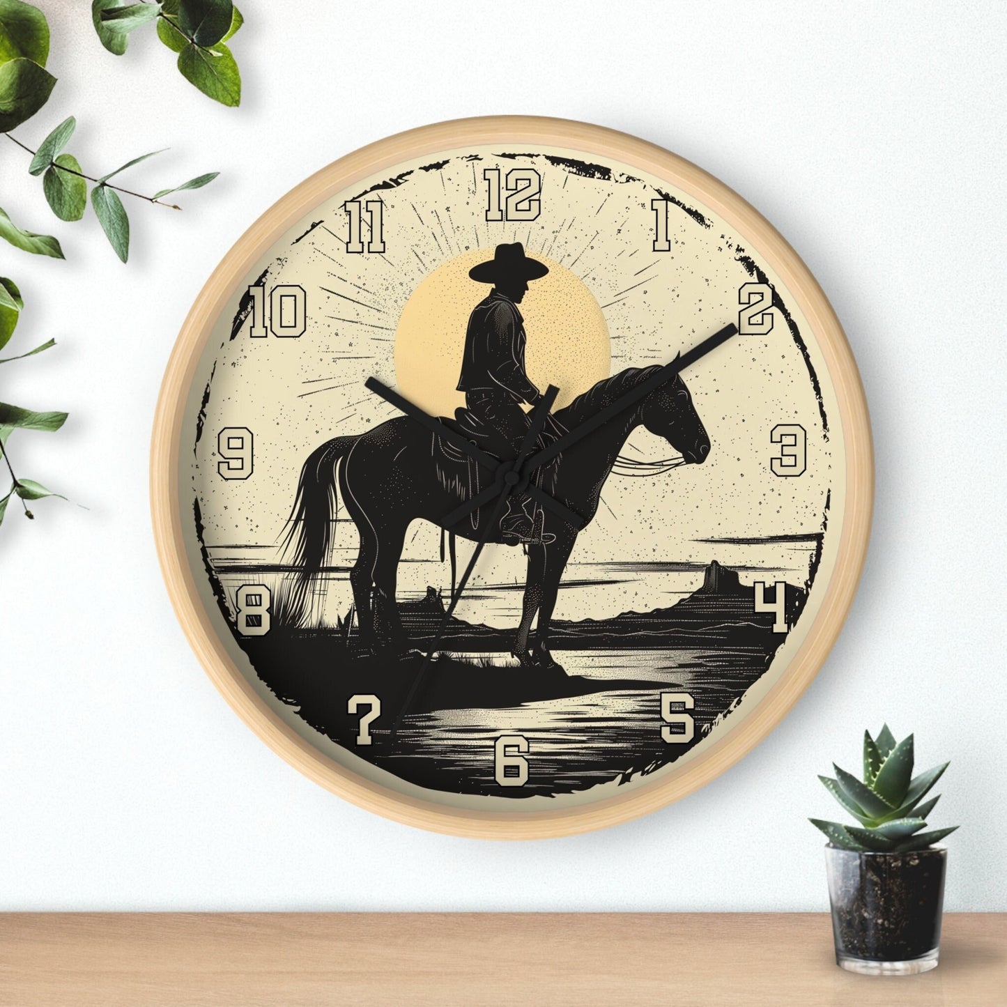 Rustic Western Cowboy Wall Clock: Decorative Timepiece for Ranch, Home, Office - Thoughtful Gift