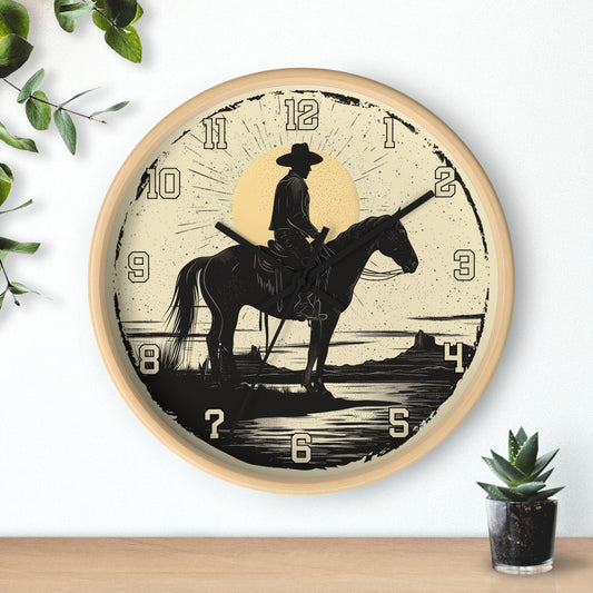 Rustic Western Cowboy Wall Clock: Decorative Timepiece for Ranch, Home, Office - Thoughtful Gift