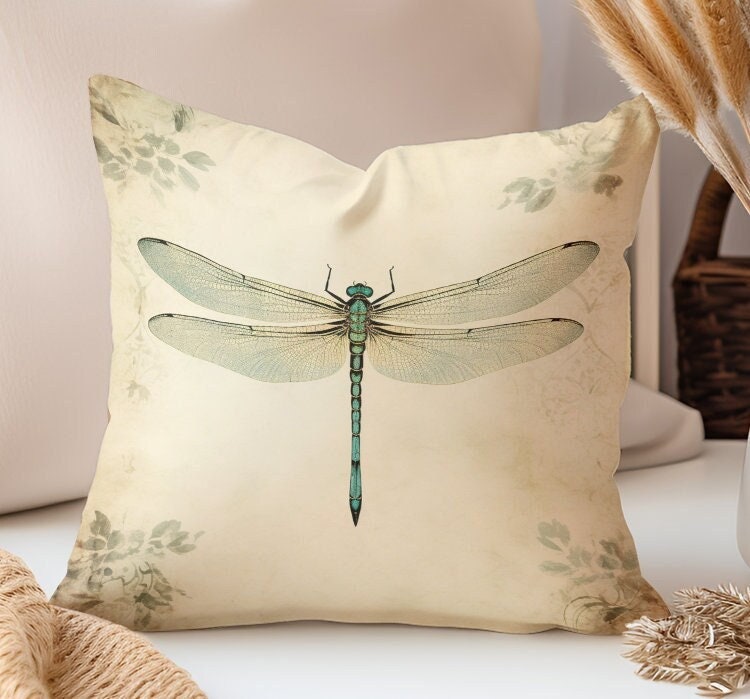 Elegant Dragonfly Design Pillow Cover for Couch or Gift, Chic Beige Minimalist Decor