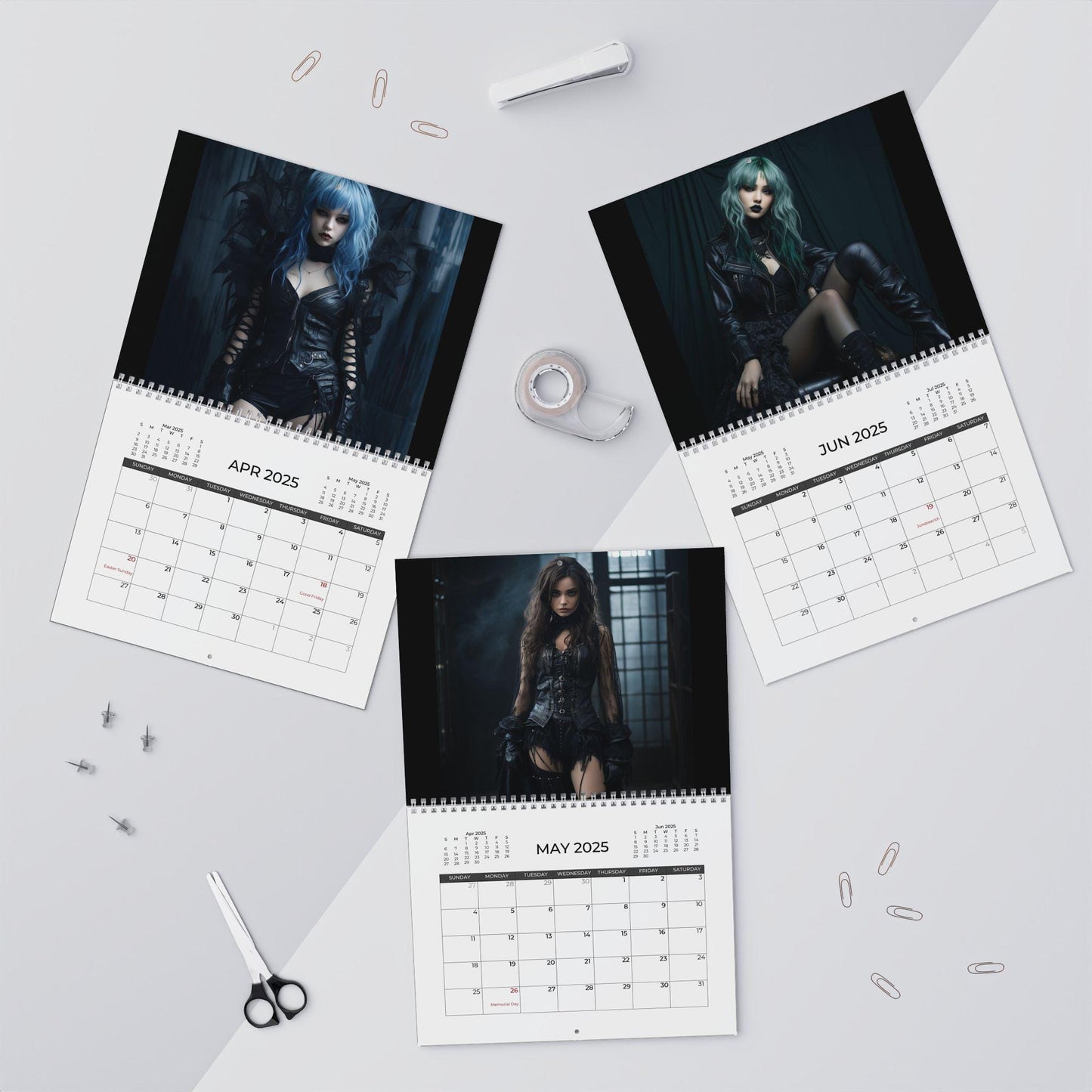 2025 Gothic Women Calendar - Unique Artwork, Dark Fantasy Wall Décor