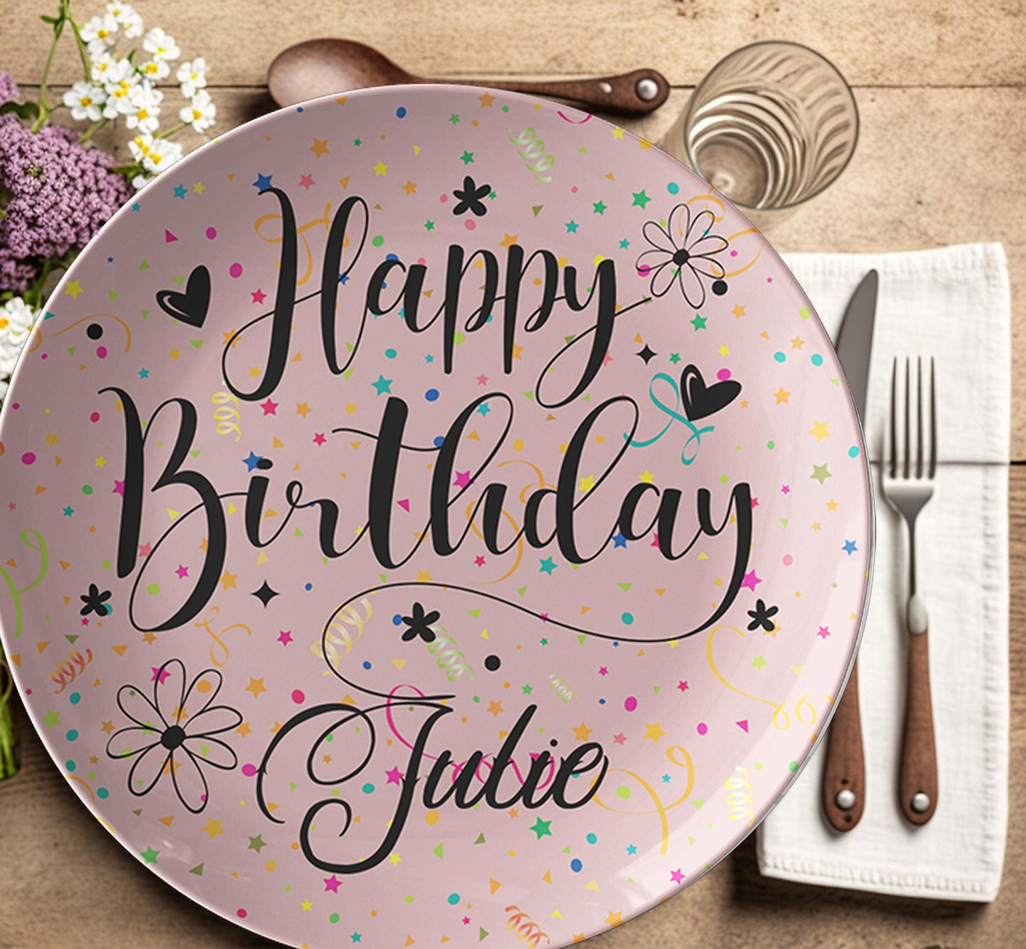 Custom Pink Birthday Plate Melamine Reusable Tableware Celebration Gift