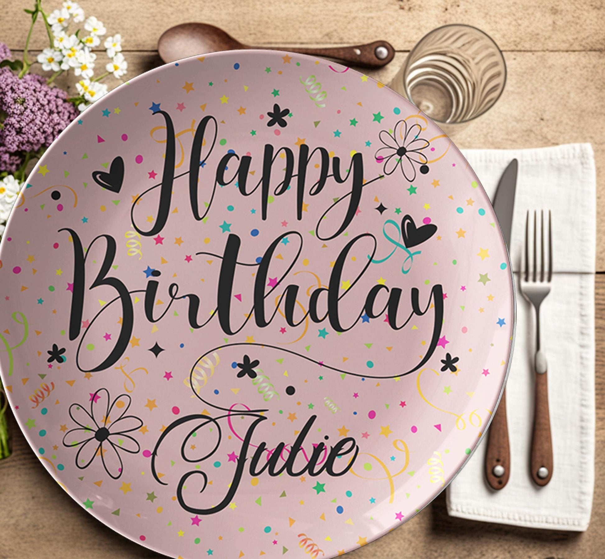 Custom Pink Birthday Plate Melamine Reusable Tableware Celebration Gift