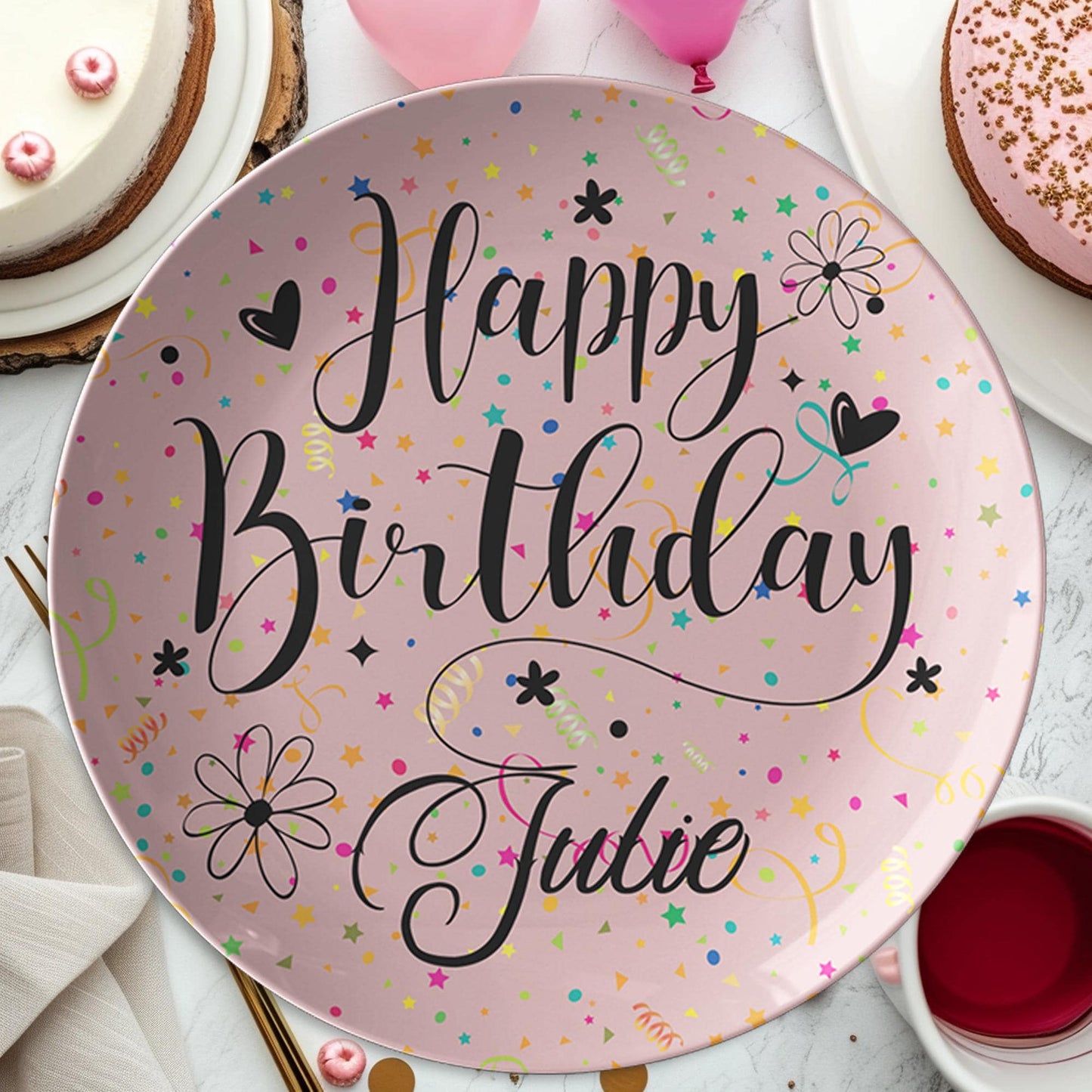 Custom Pink Birthday Plate Melamine Reusable Tableware Celebration Gift