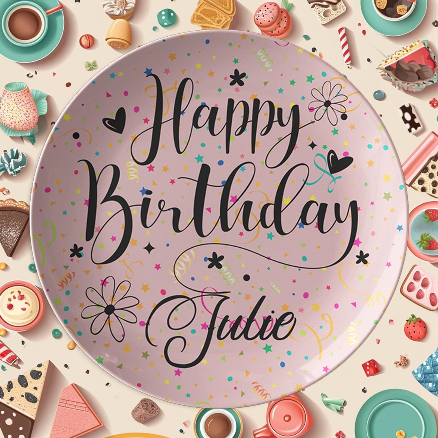 Custom Pink Birthday Plate Melamine Reusable Tableware Celebration Gift