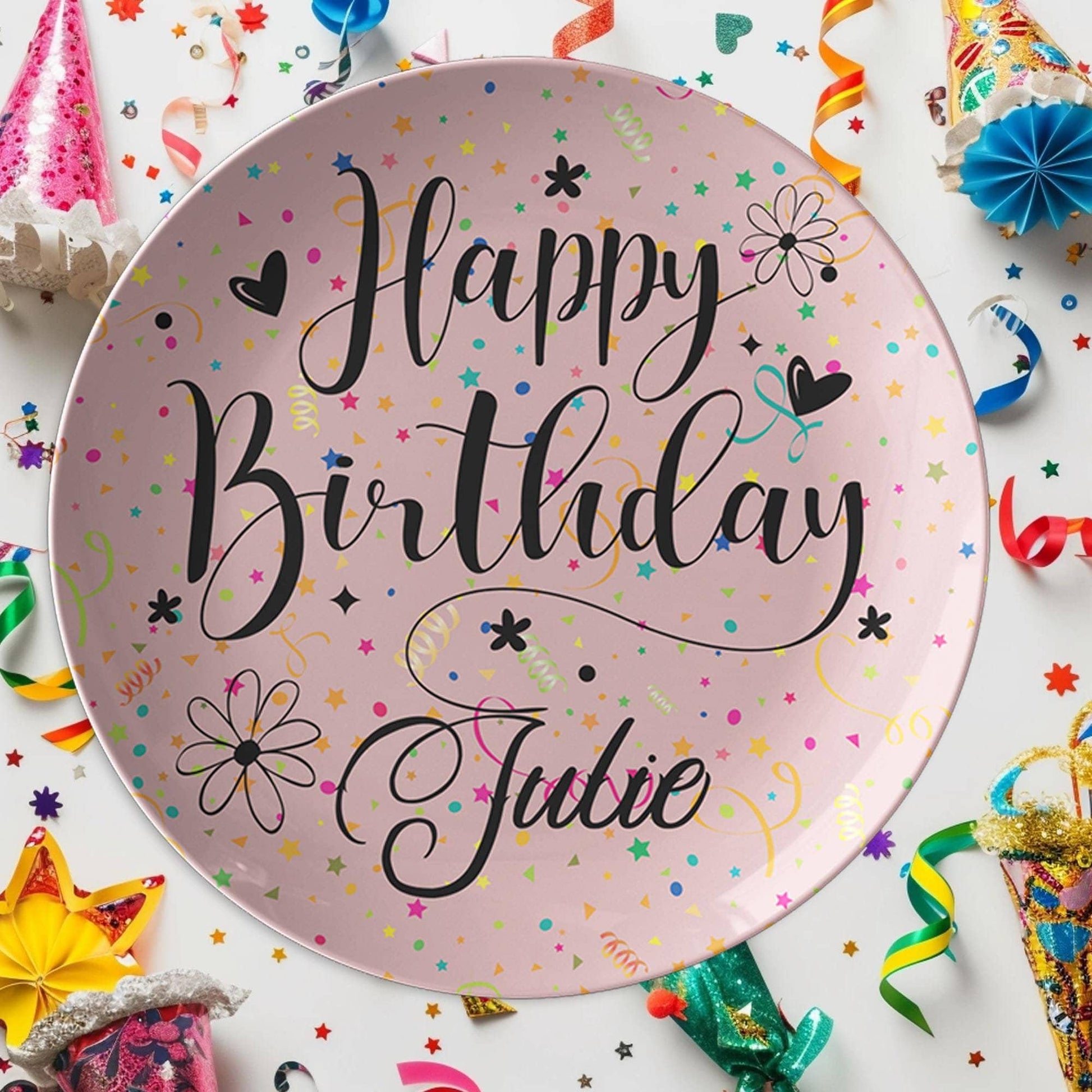 Custom Pink Birthday Plate Melamine Reusable Tableware Celebration Gift