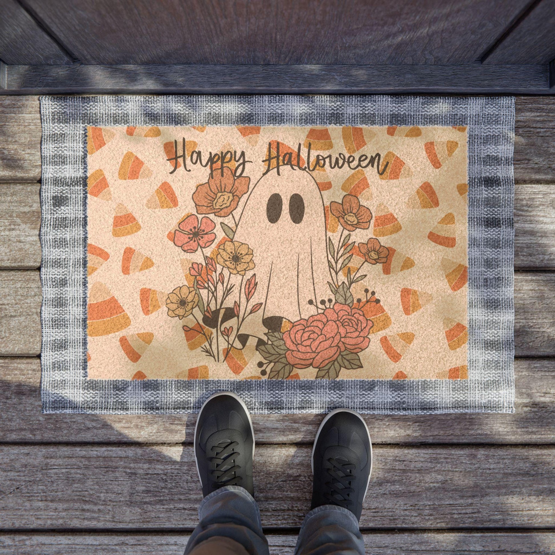 Spooky Ghost Themed Halloween Entry Mat for Porch, Festive Decor