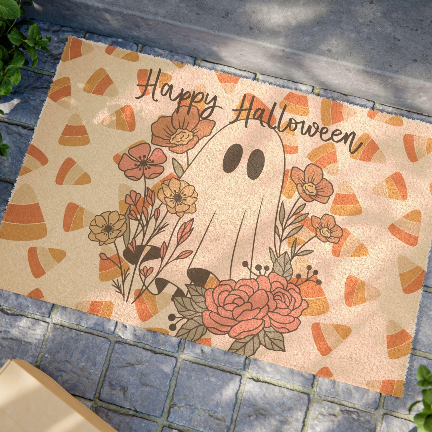 Spooky Ghost Themed Halloween Entry Mat for Porch, Festive Decor