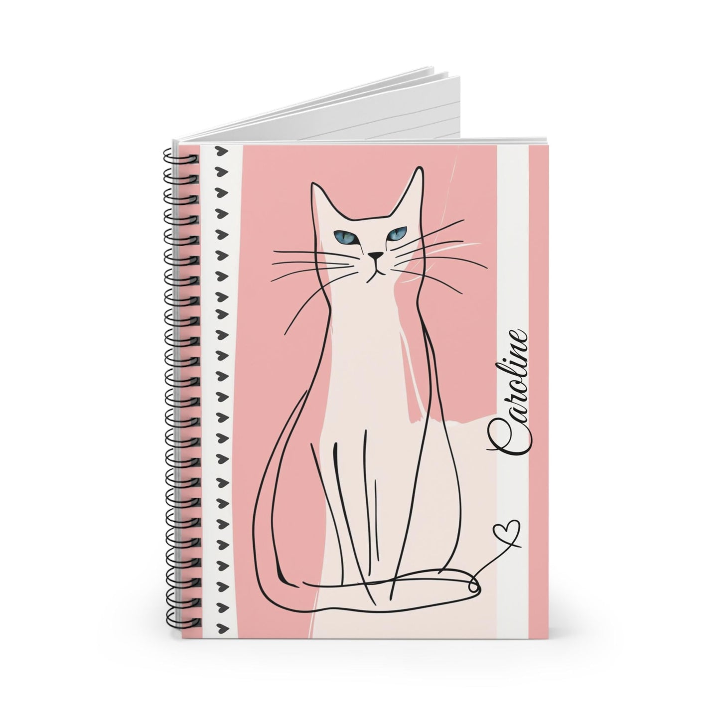 Personalized Feline Diary with Custom Name - Cute Spiral Notebook Gift
