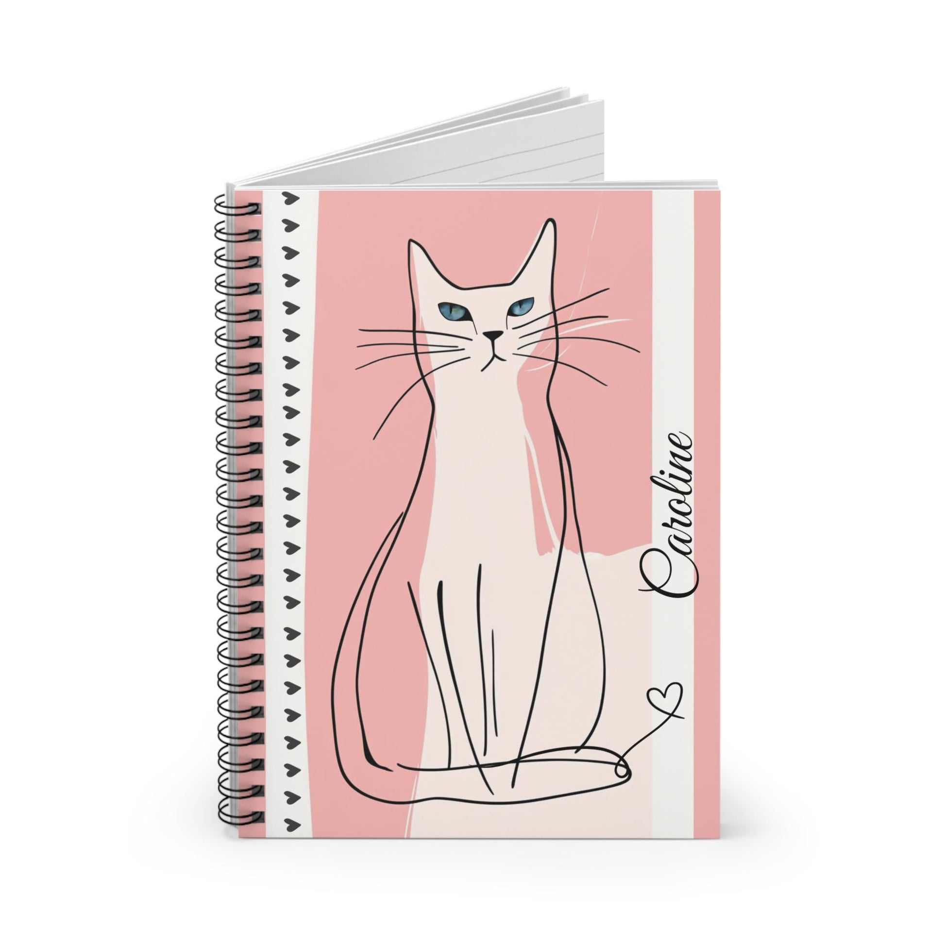 Personalized Feline Diary with Custom Name - Cute Spiral Notebook Gift