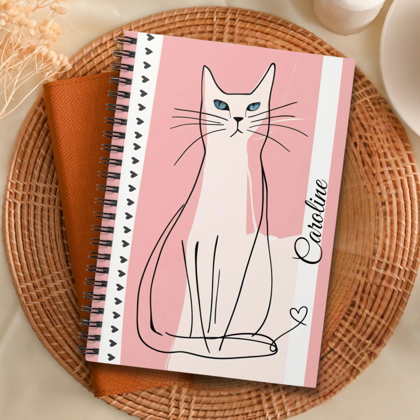 Personalized Feline Diary with Custom Name - Cute Spiral Notebook Gift