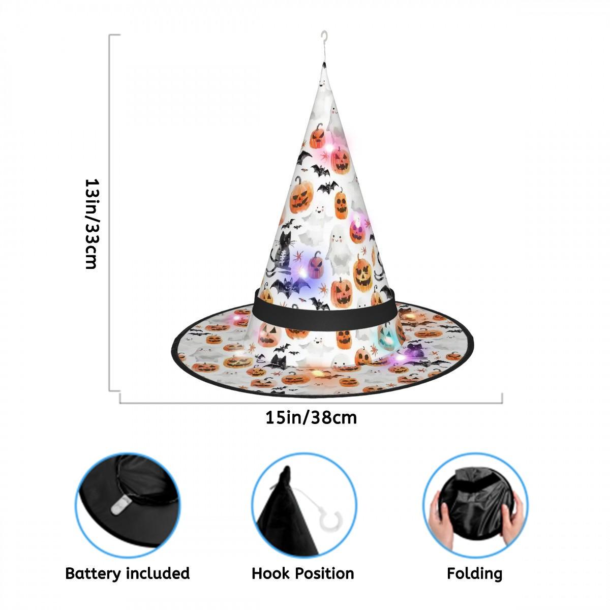 LED Halloween Witch Hat with Lights for Costume Parties and Decorations