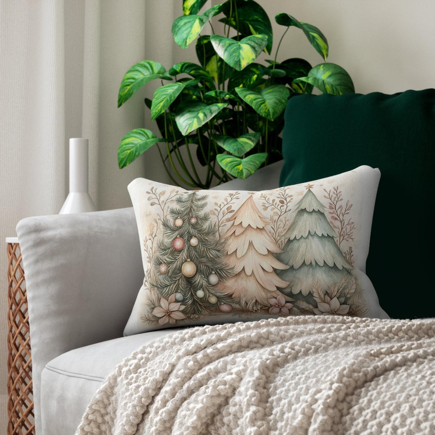 Christmas Tree Lumbar Pillow: Holiday Accent Cushion for Cozy Farmhouse Decor