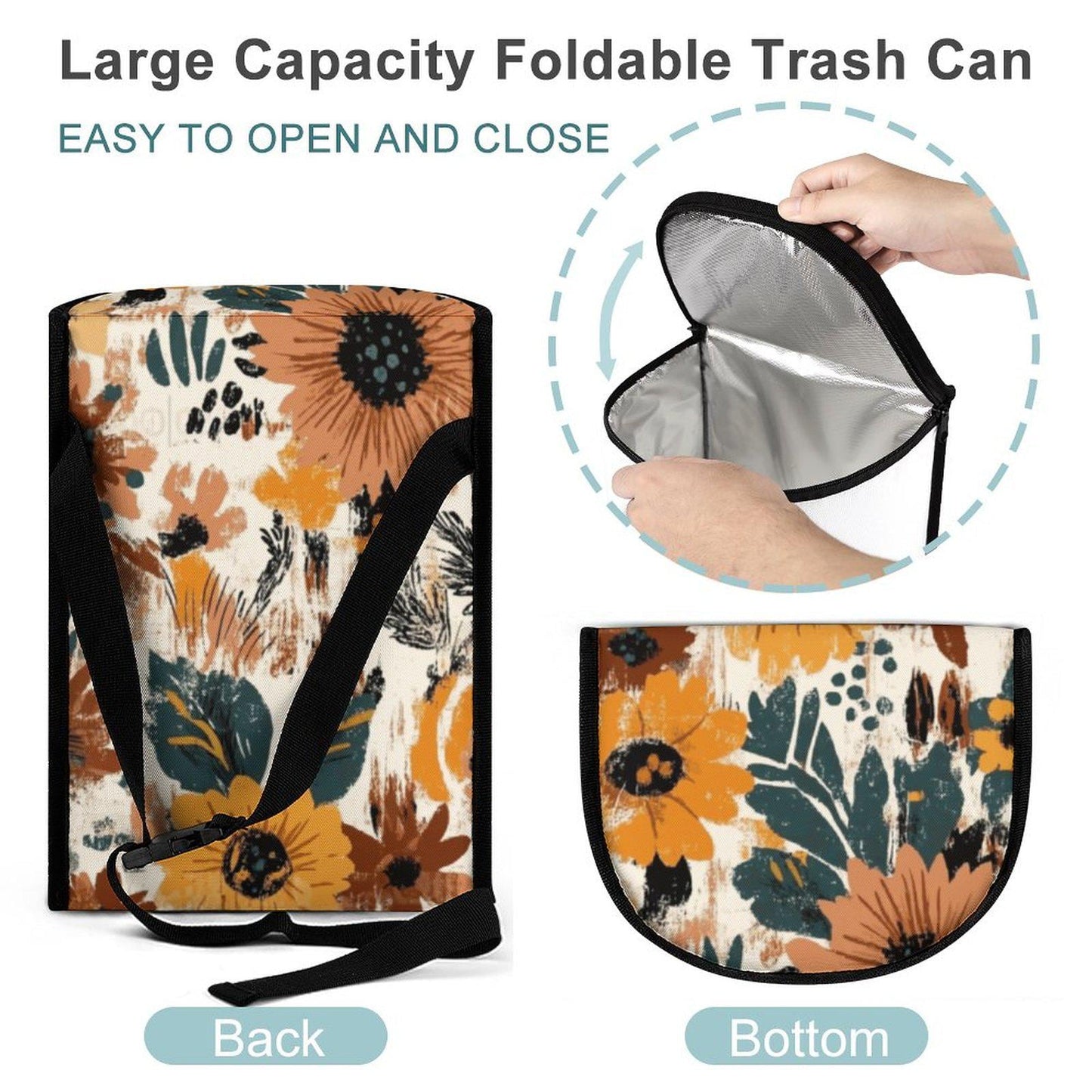 Floral Car Trash Bin: Portable Auto Waste Container for Tidy Vehicle Interior Organization