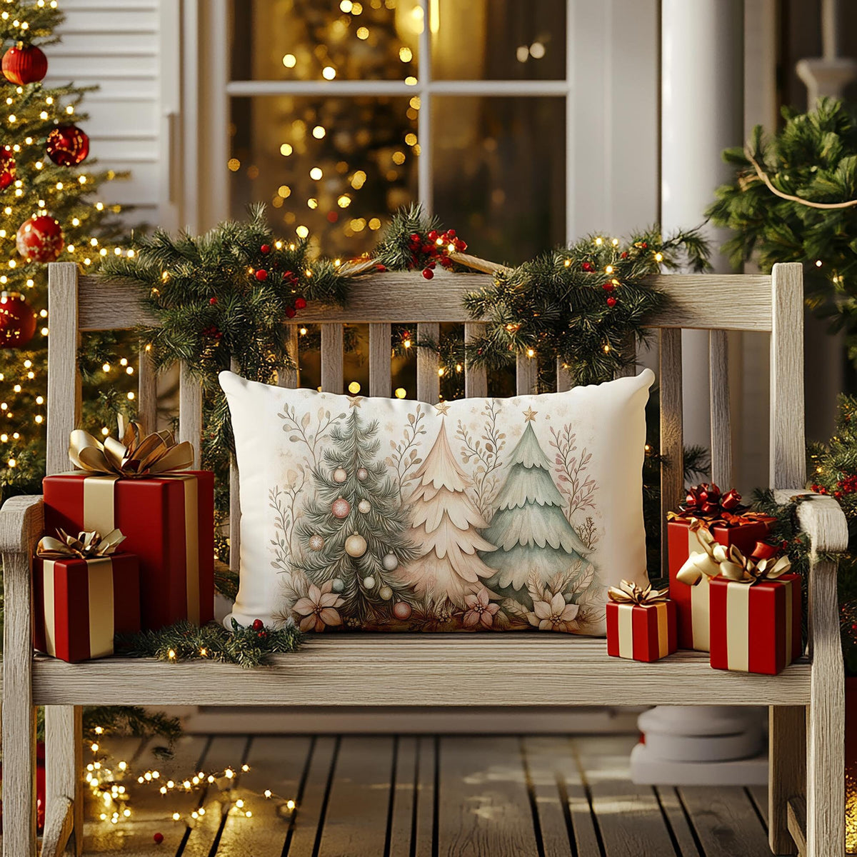 Christmas Lumbar Pillow, Polyester Cushion with Removable Insert and Double-Sided Print