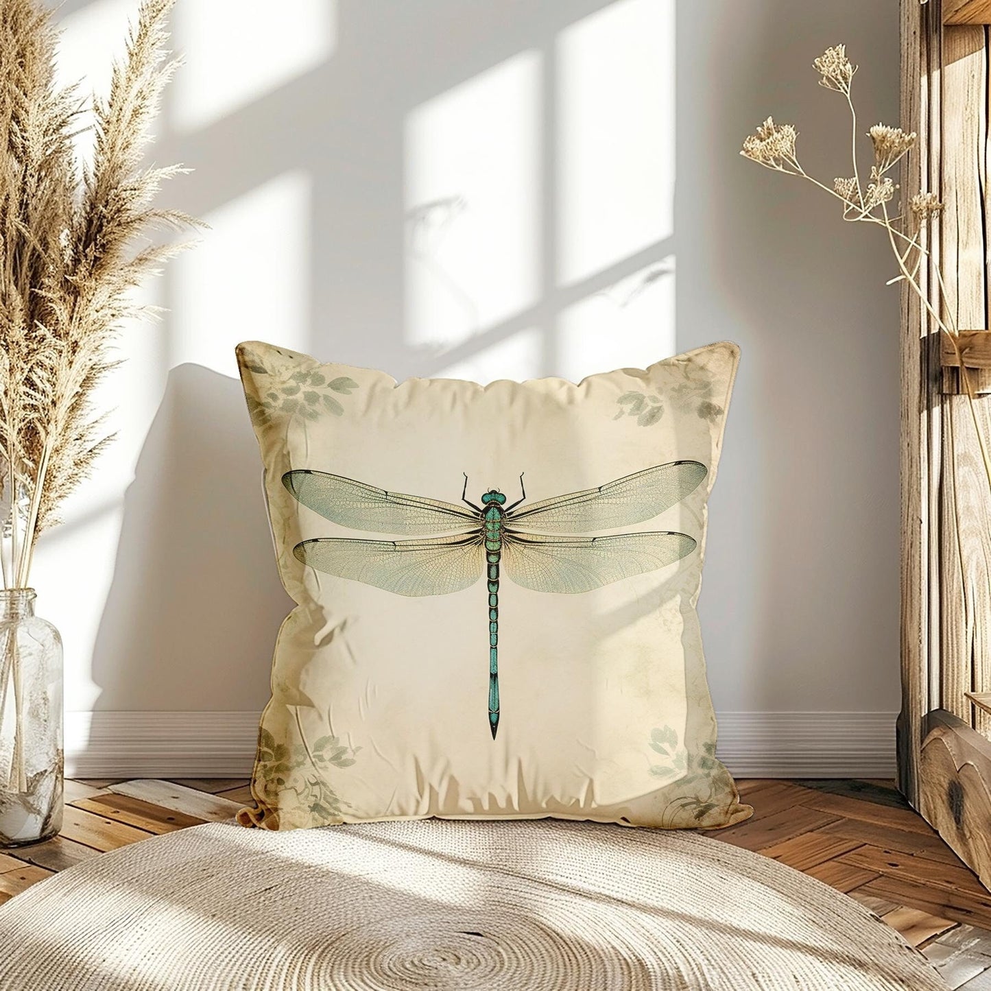 Dragonfly Pillow Cover: Beige Minimalist Decor, Double-Sided Print