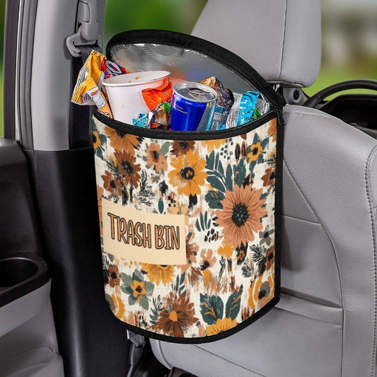 Floral Car Trash Bin: Portable Auto Waste Container for Tidy Vehicle Interior Organization