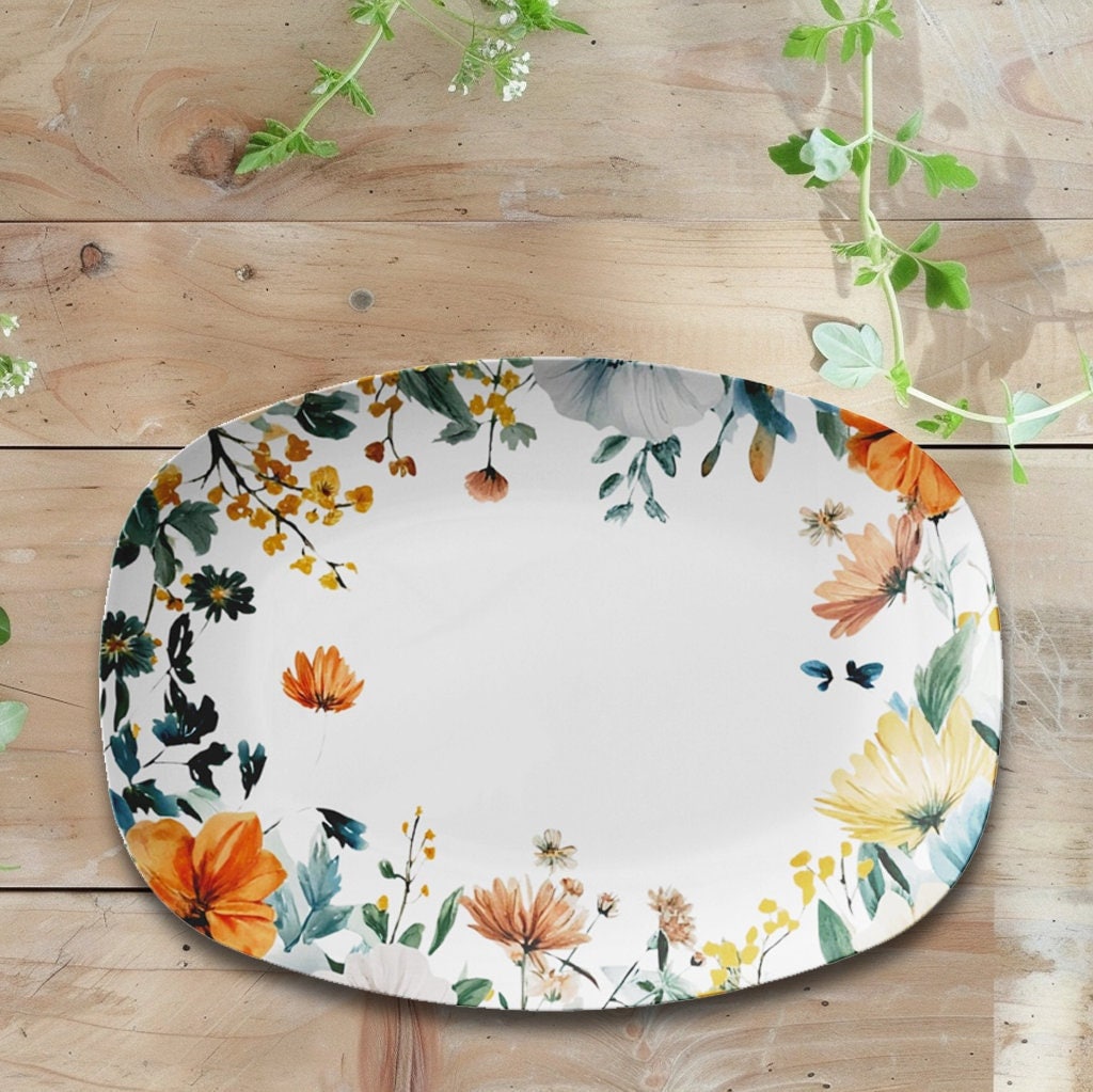 Floral Serving Platter: Handcrafted Decorative Dish for Celebrations, Gifts & Entertaining