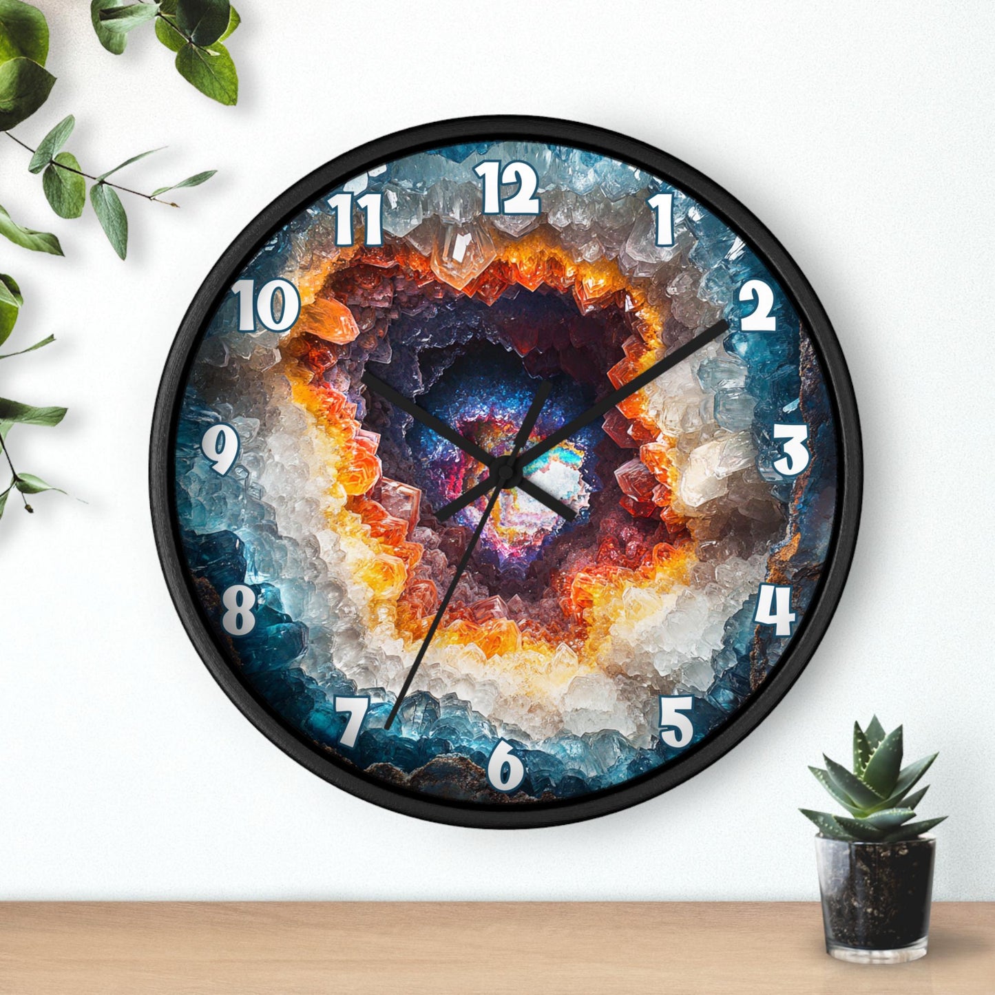 Geode Crystal Wall Clock with Numbers: Natural Stone Timepiece for Modern Home Decor