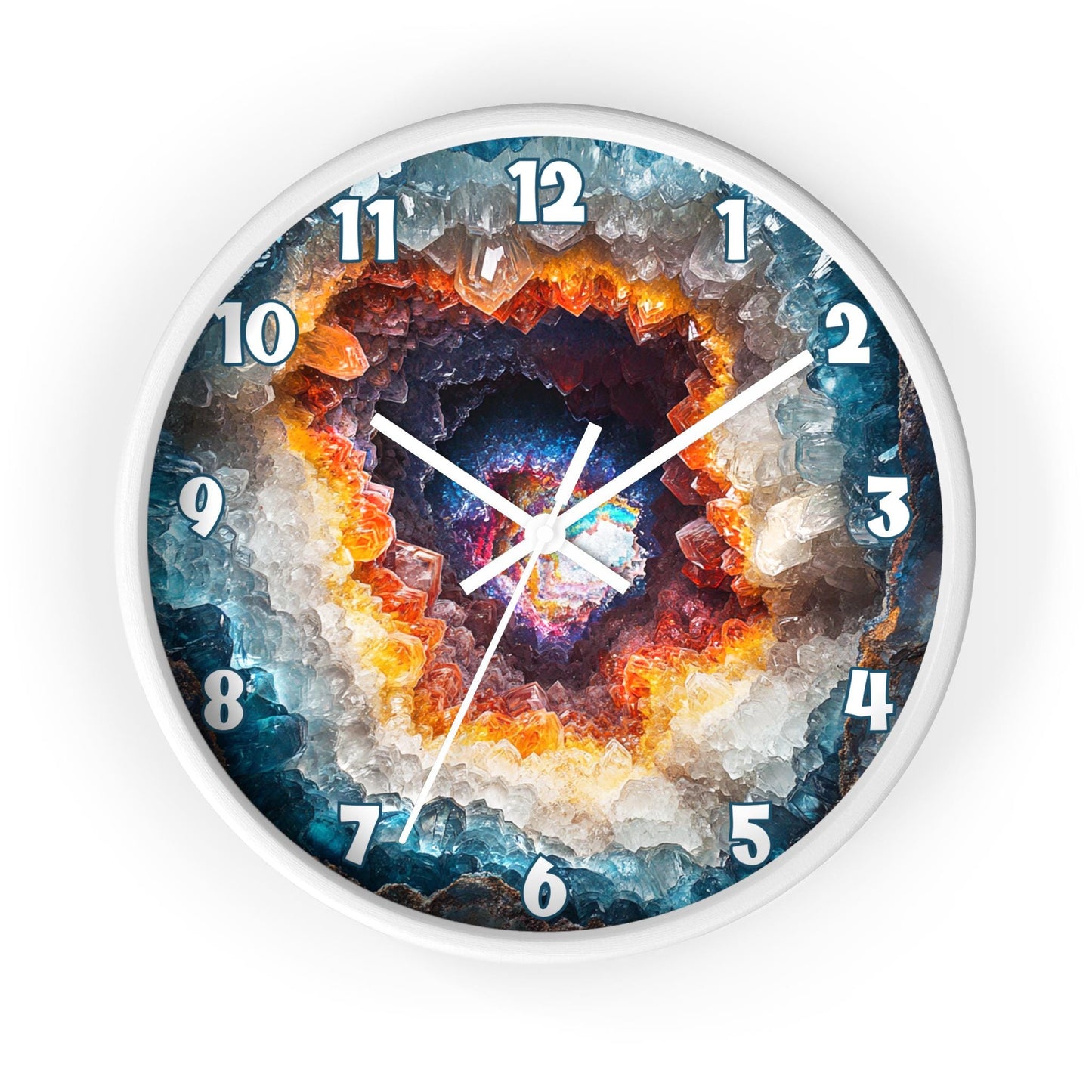 Geode Crystal Wall Clock with Numbers: Natural Stone Timepiece for Modern Home Decor