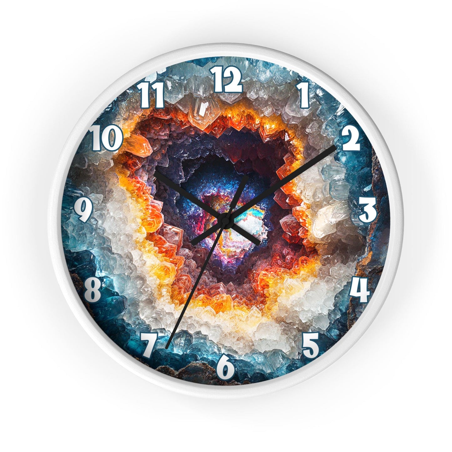 Geode Crystal Wall Clock with Numbers: Natural Stone Timepiece for Modern Home Decor