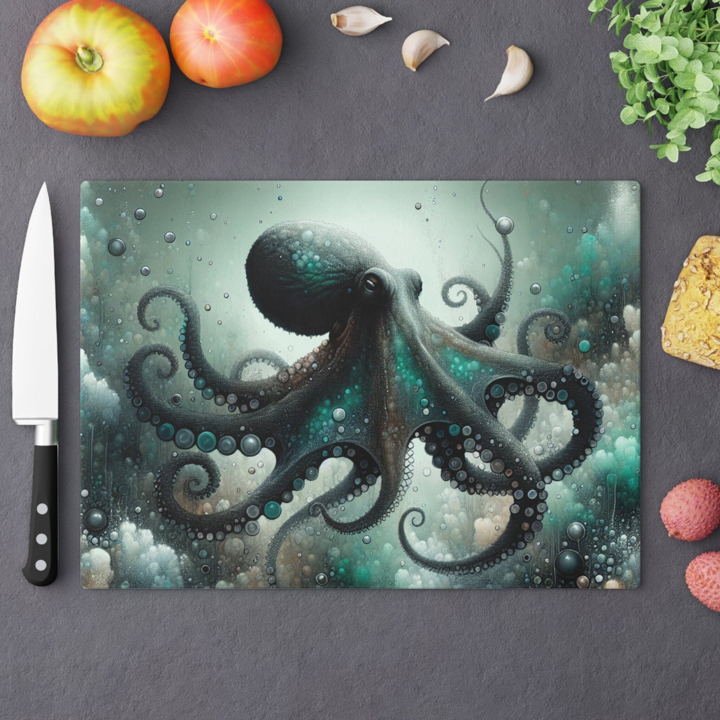 Octopus Design Cutting Board for Kitchen Display and Prep