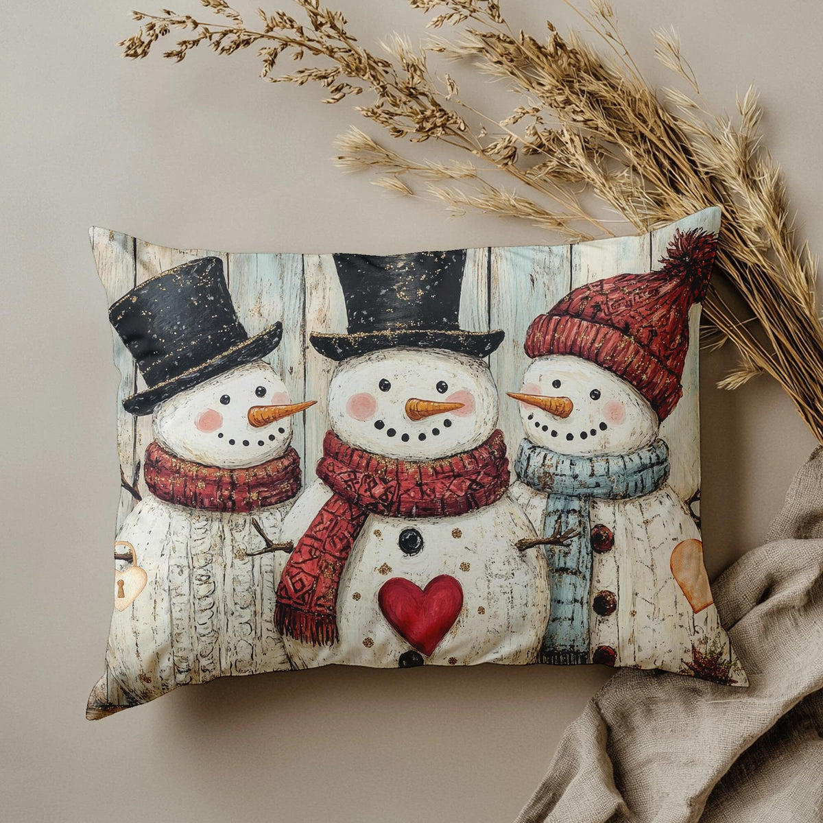 Cozy Winter Snowman Lumbar Pillow: Festive Holiday Decor for Christmas Cheer & Farmhouse Charm