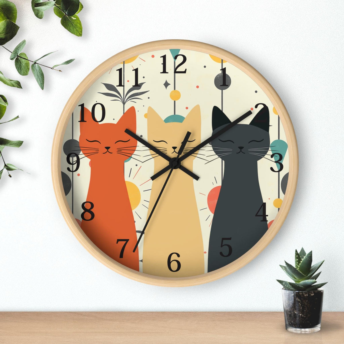 Retro Feline Wall Clock: Mid-Century Modern Cat Timepiece for Nostalgic Home Decor