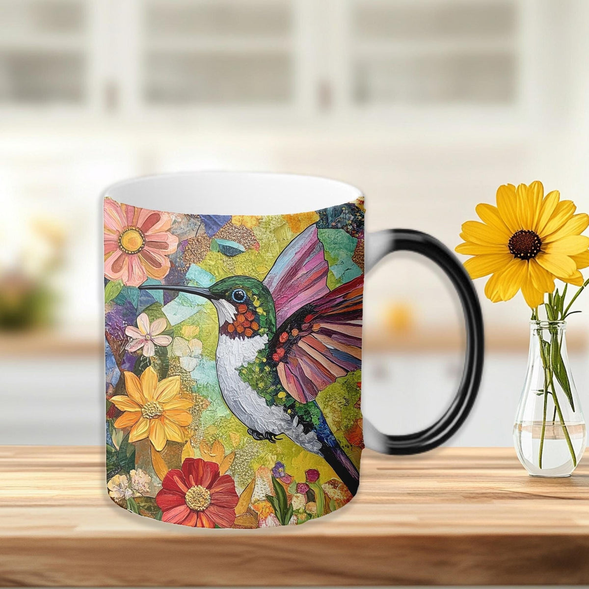 Enchanting Heat-Activated Hummingbird Ceramic Mug - Magical Color-Changing Gift for Nature Lovers