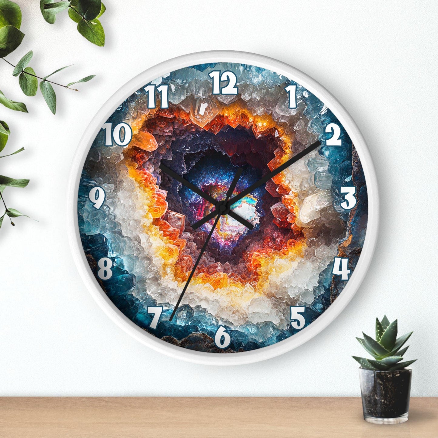 Geode Crystal Wall Clock with Numbers: Natural Stone Timepiece for Modern Home Decor
