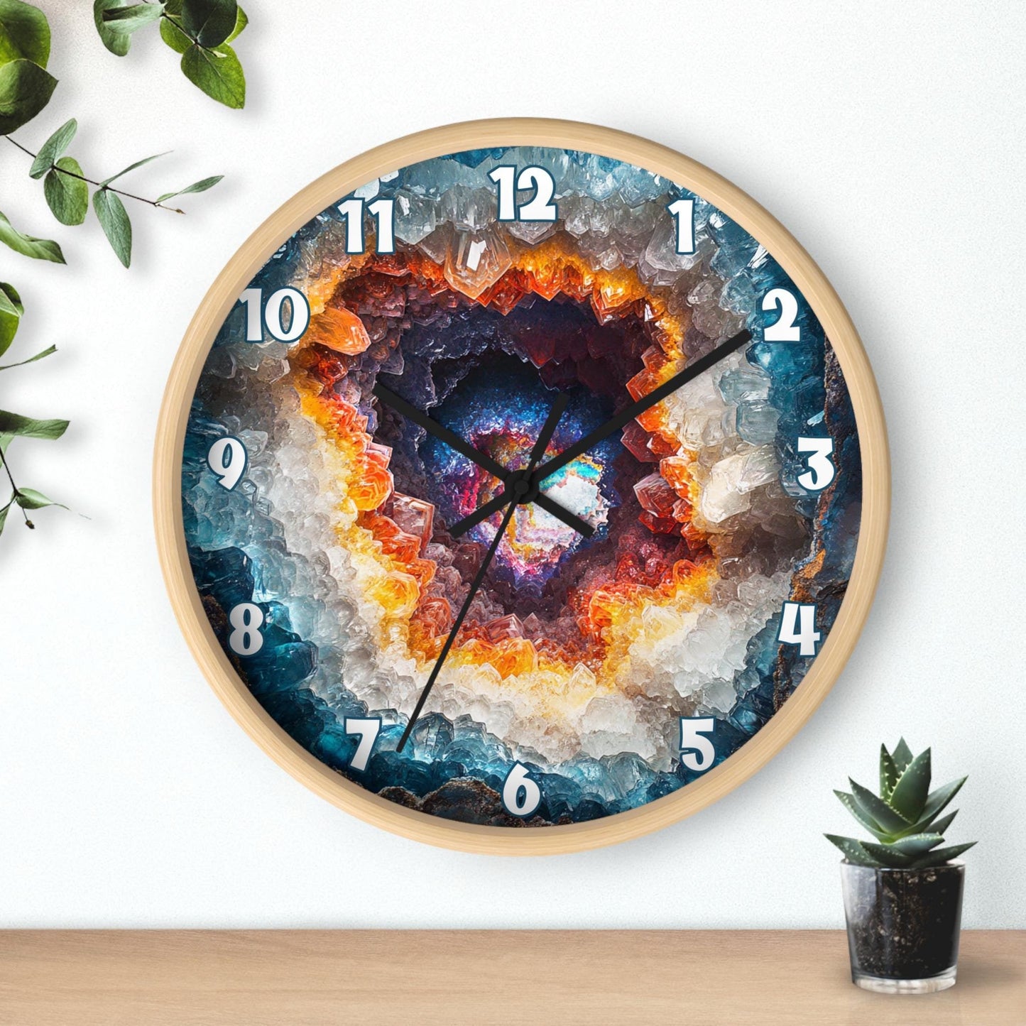 Geode Crystal Wall Clock with Numbers: Natural Stone Timepiece for Modern Home Decor