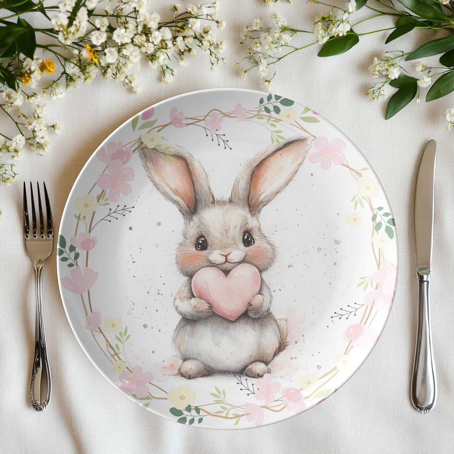 Rabbit Thermosaf Plate: Whimsical Bunny Dinnerware for Easter Animal Lovers Home Kitchen Decor