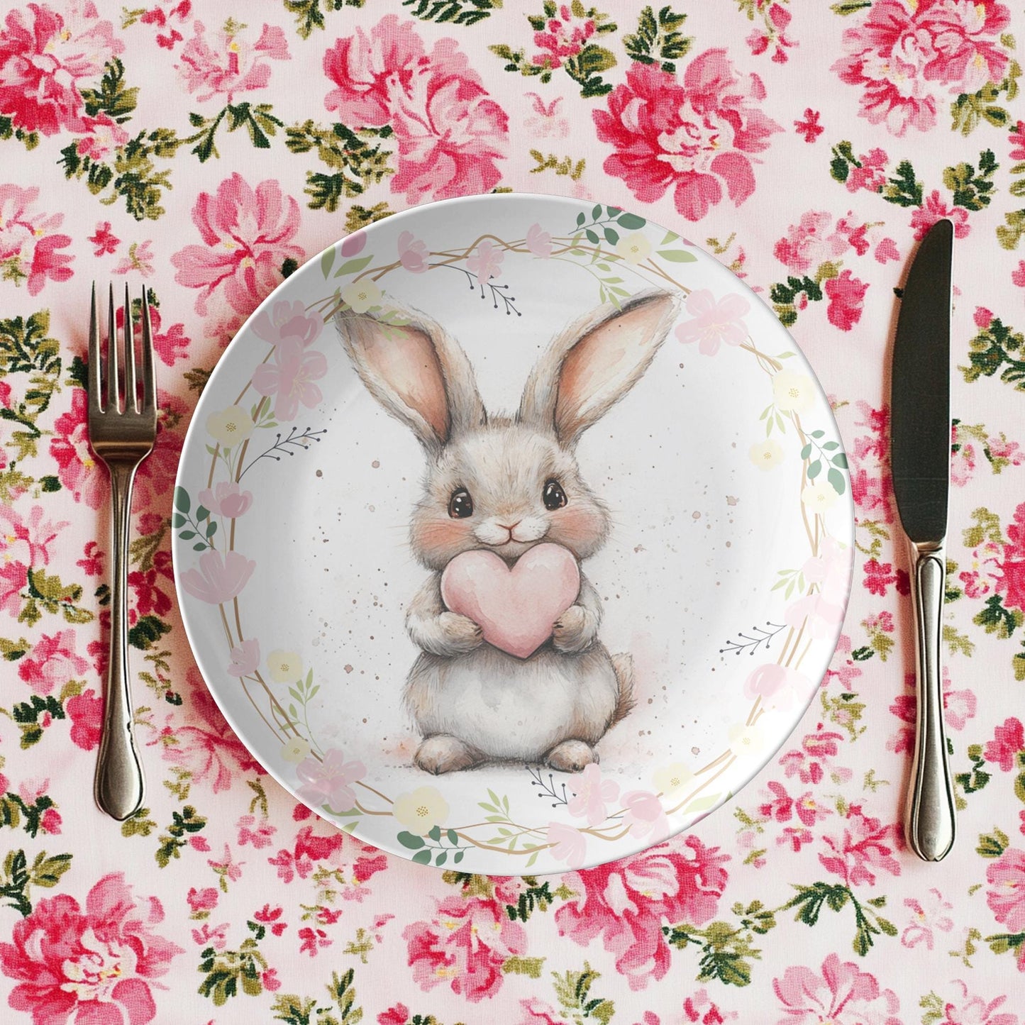 Rabbit Thermosaf Plate: Whimsical Bunny Dinnerware for Easter Animal Lovers Home Kitchen Decor