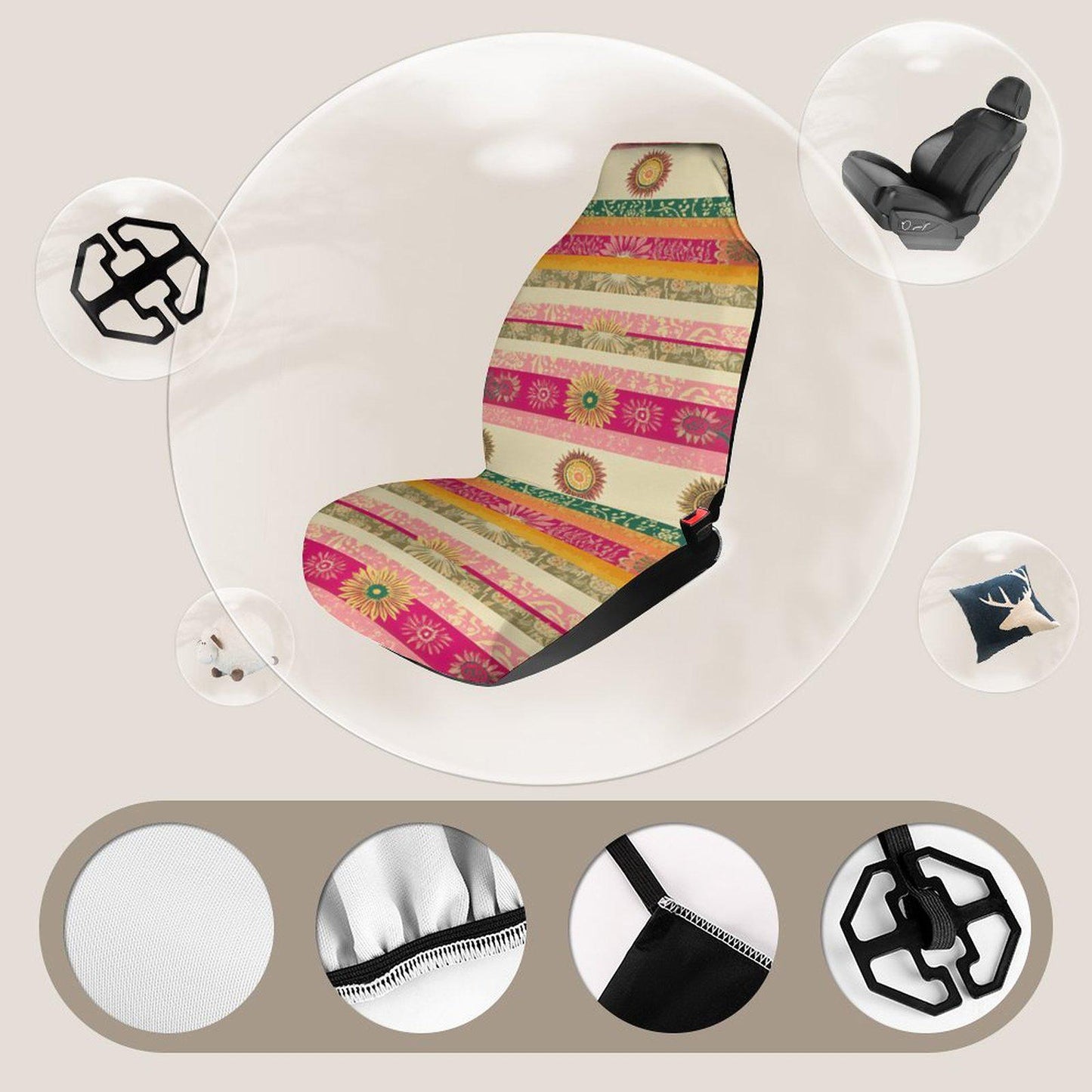 Bohemian Sunburst Car Seat Protector: Stylish Automotive Interior Accessory for Vehicle Comfort
