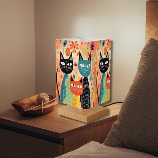 Vintage Cat Lamp Square Table Light Retro Feline Illumination Home Decor Nightstand Lighting