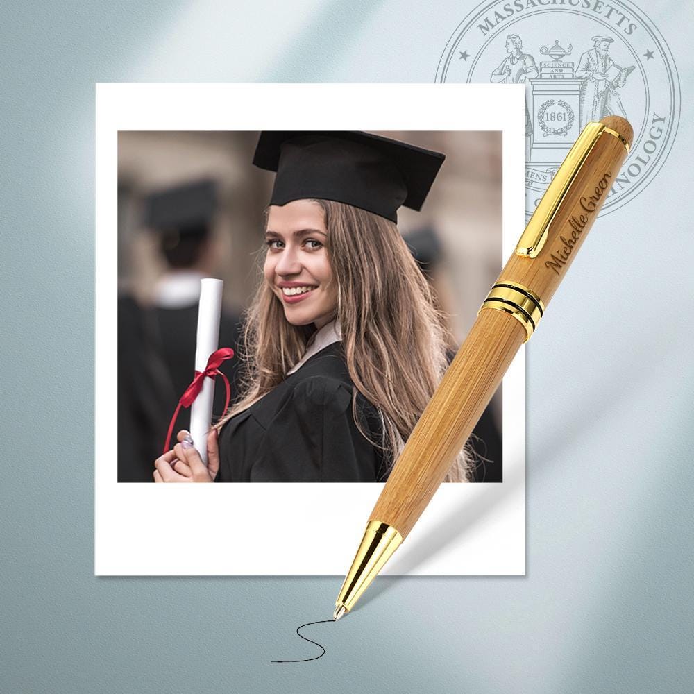 Personalized Engraved Wooden Pen Set in Wood Case - Customized Handcrafted Gift for Graduates
