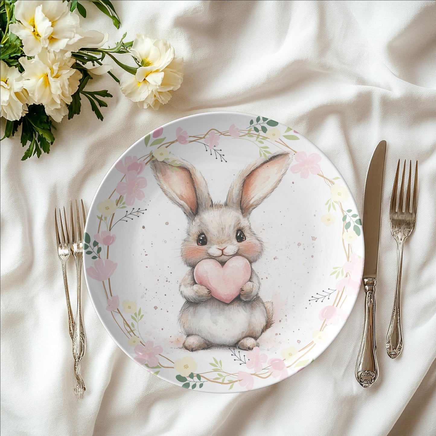 Rabbit Thermosaf Plate: Whimsical Bunny Dinnerware for Easter Animal Lovers Home Kitchen Decor