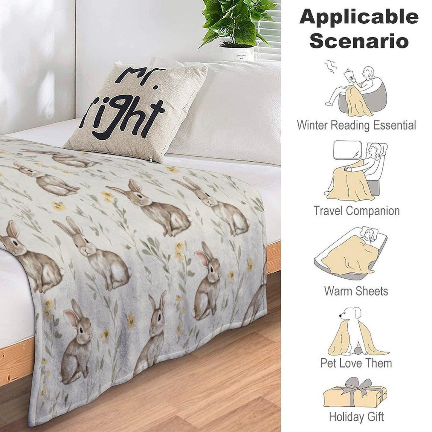 Bunny Blanket, Soft Cuddly Rabbit Fleece Throw for Nursery, Baby Shower Gift